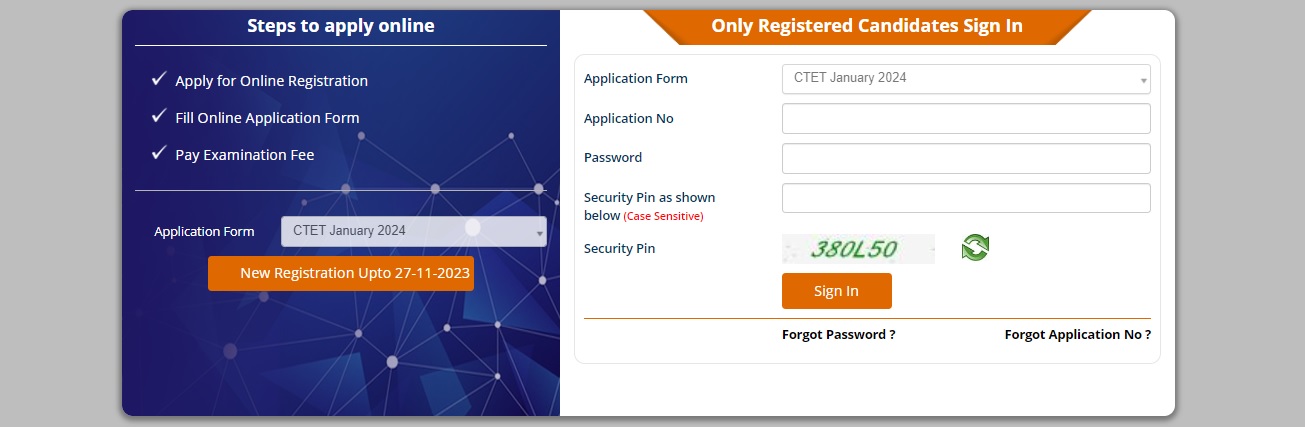 CTET Jan 2024 Login Page