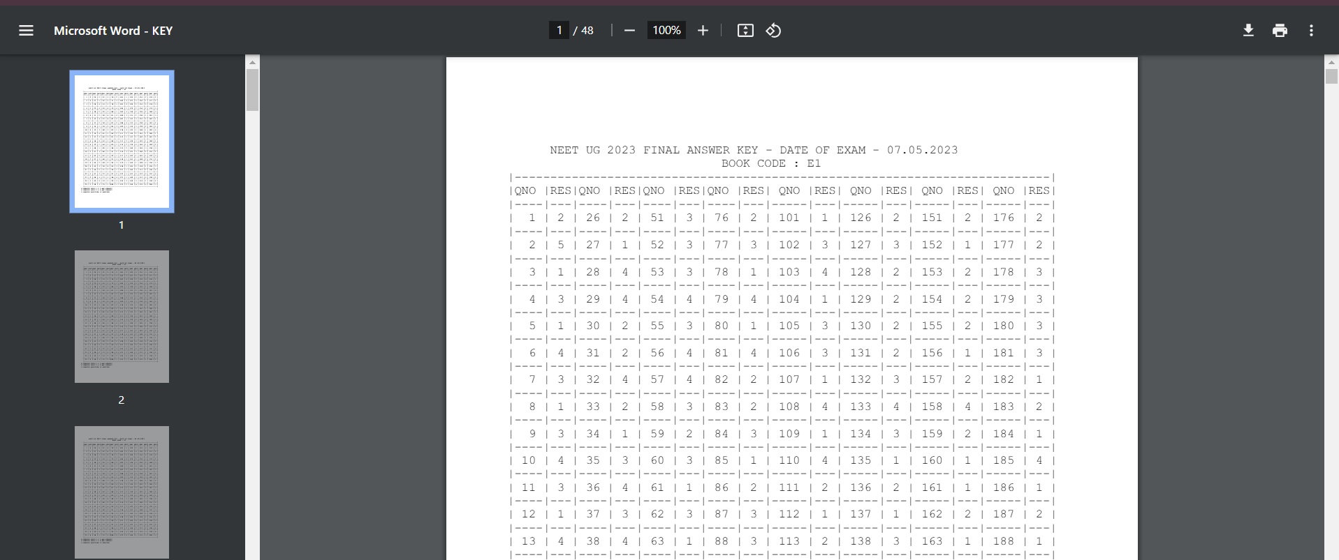 Answer key demo 2023