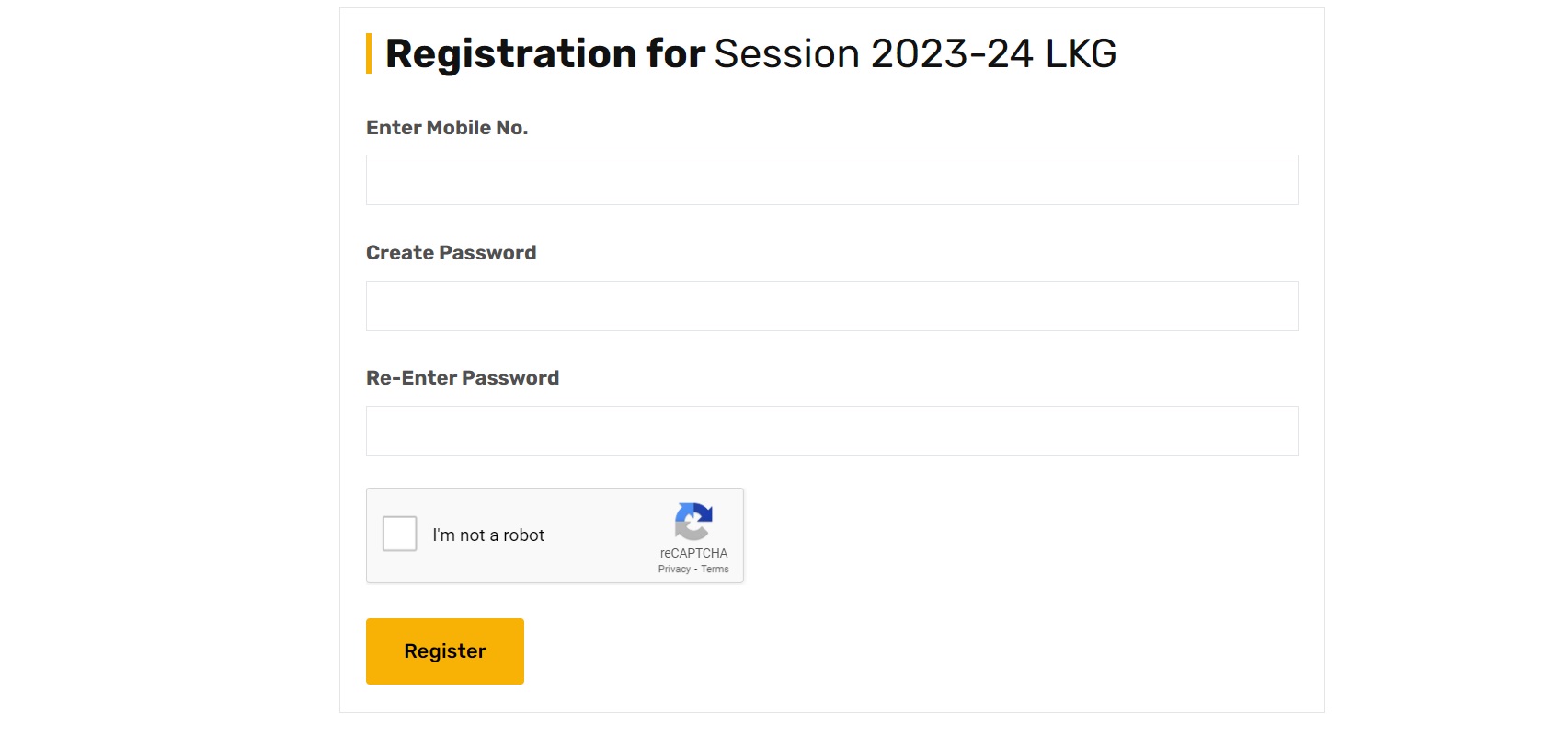 Carmel LKG Admission Registration Page