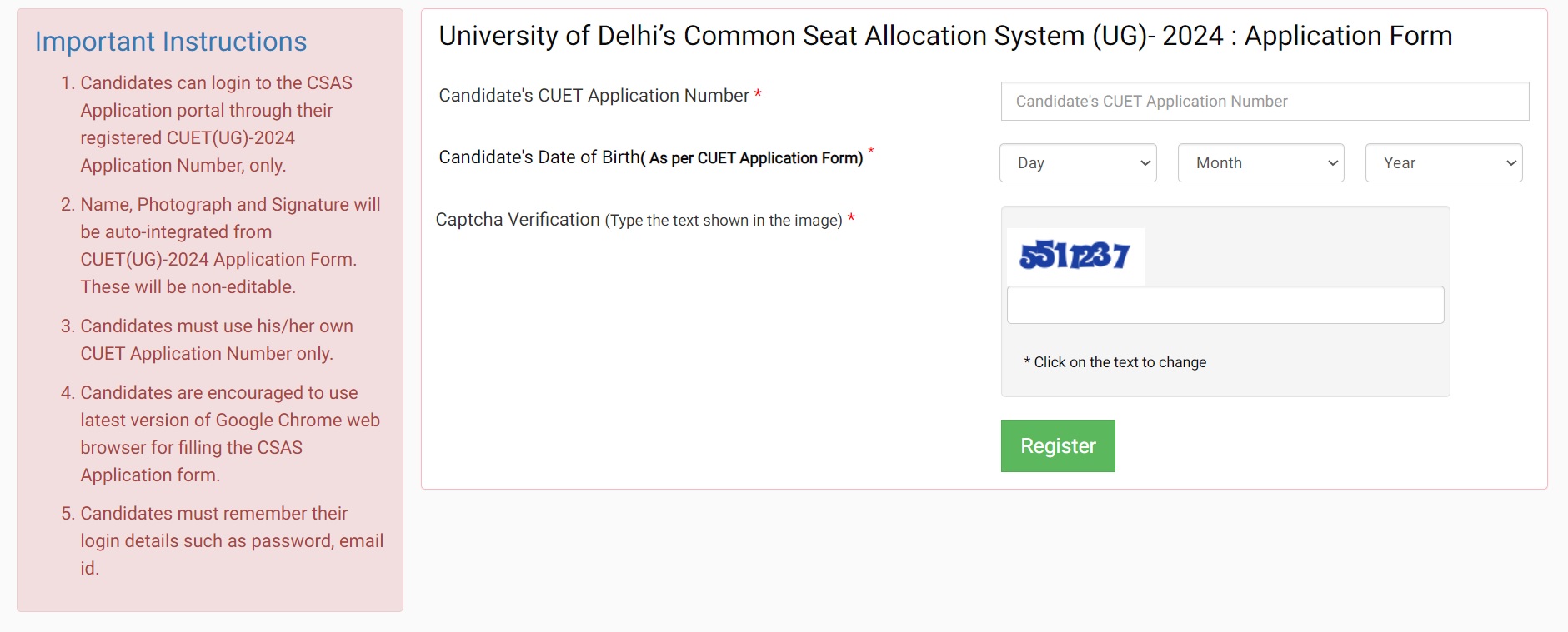 CSAS Registration Link Page View
