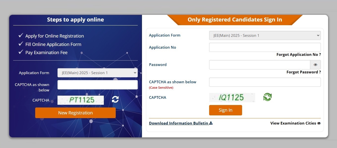 Jee Mains 2025 Login Page