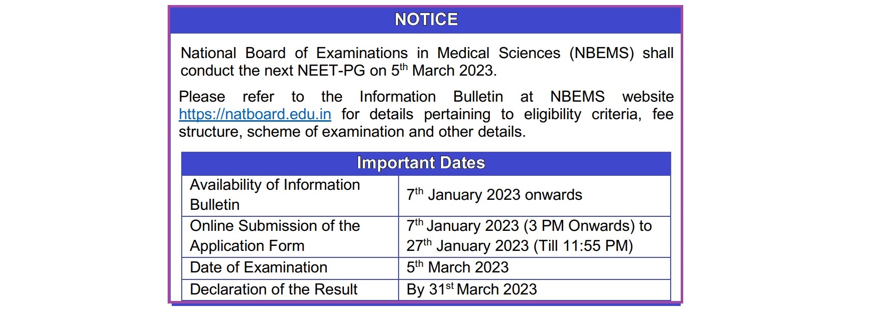 NEET-PG Notification 2023
