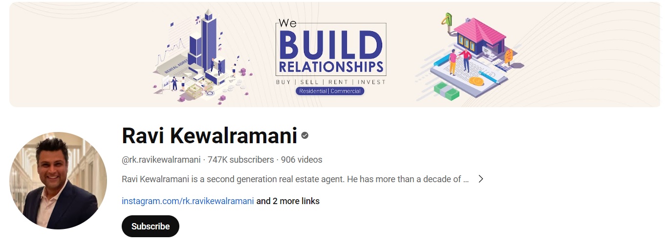 Ravi Kewalramani Real Estate Youtube Channel