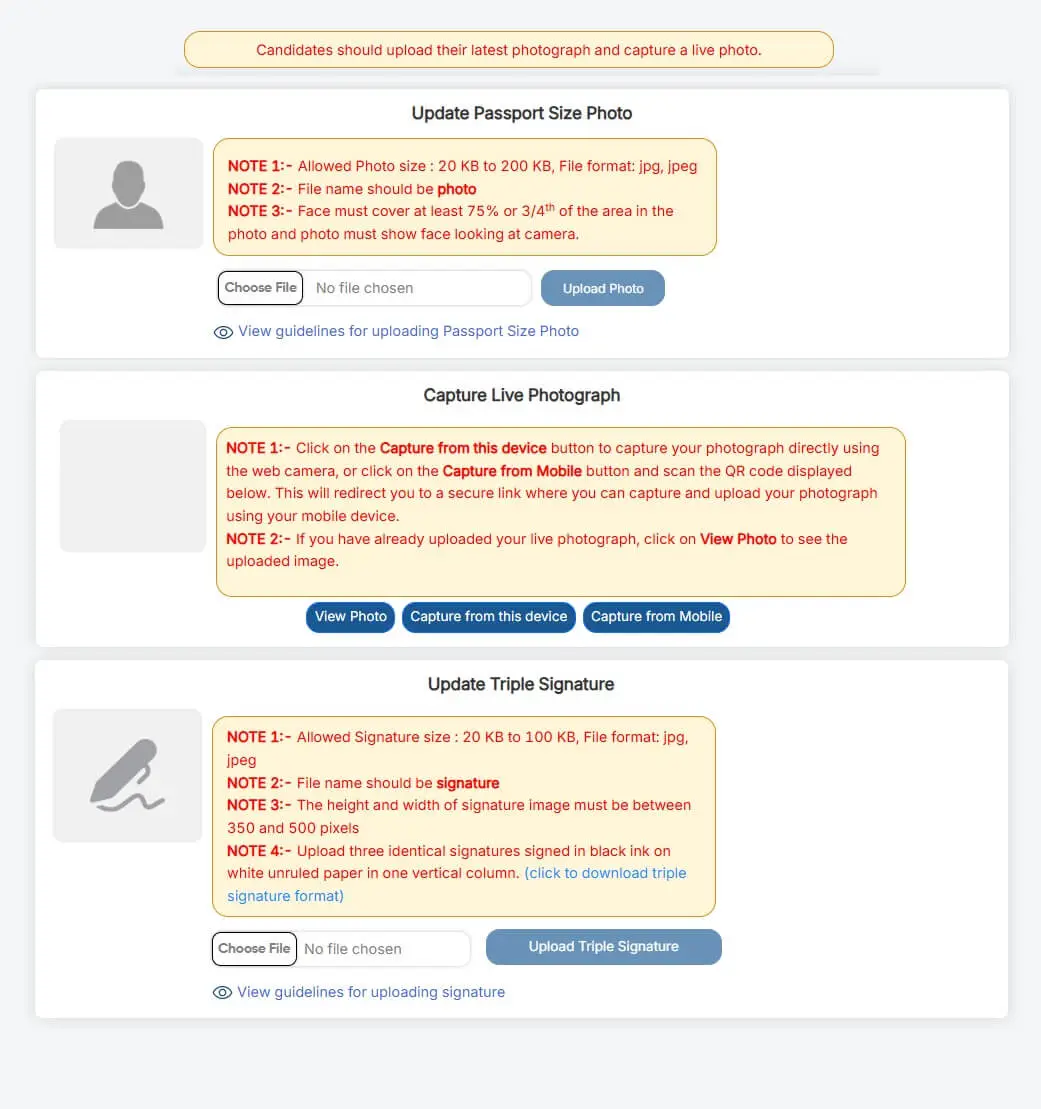 UPSC Document Upload Size Guidelines Banner